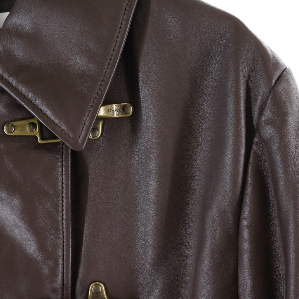 LOEWE(ロエベ) Fireman buckle Napa lambskin coat ファイヤーマン バックル ナッパ ラムスキン レザー コート ブラウン H526Y34L95