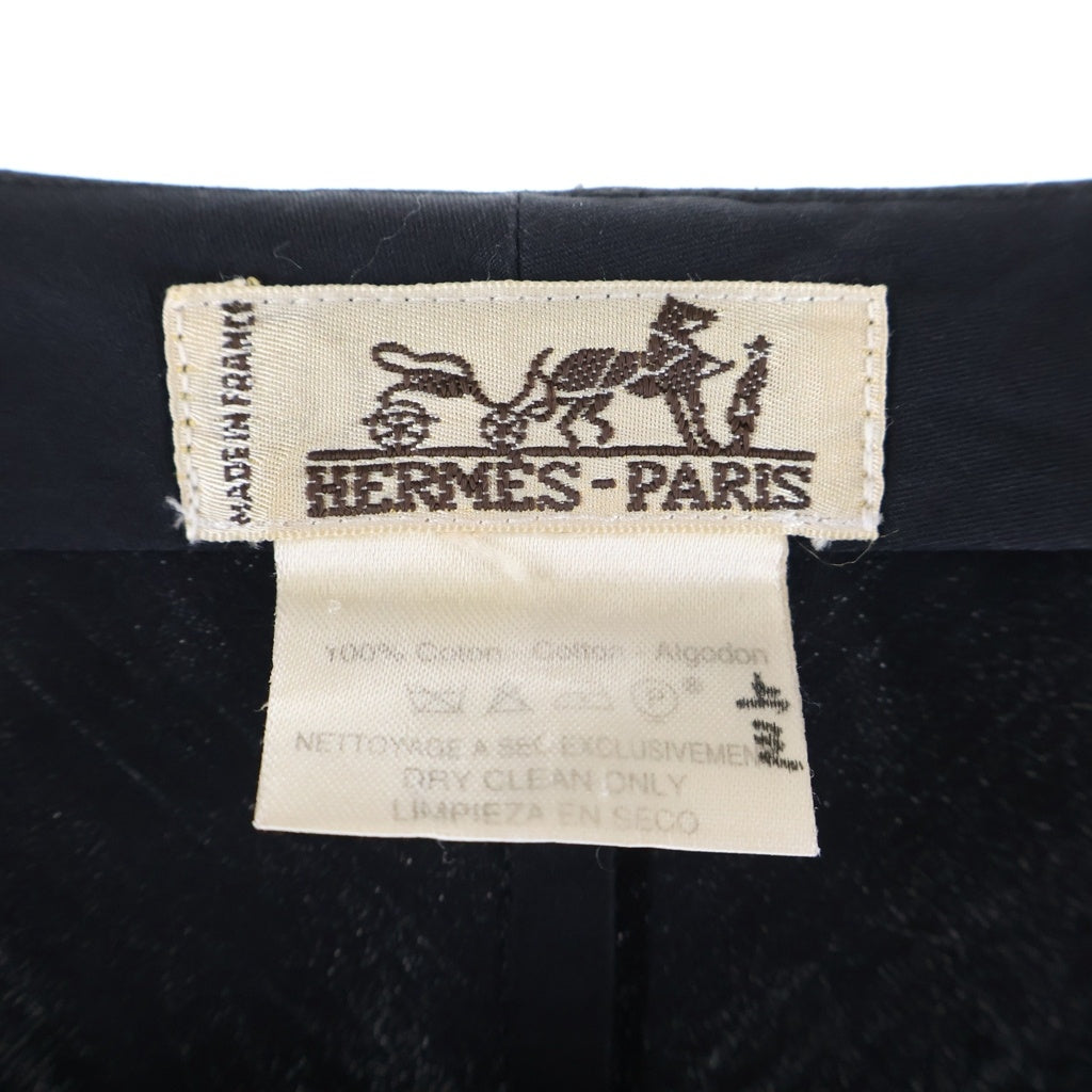 HERMES(エルメス) セリエ スナップボタン ノーカラー 長袖 シャツ ブラウス ブラック レディース
