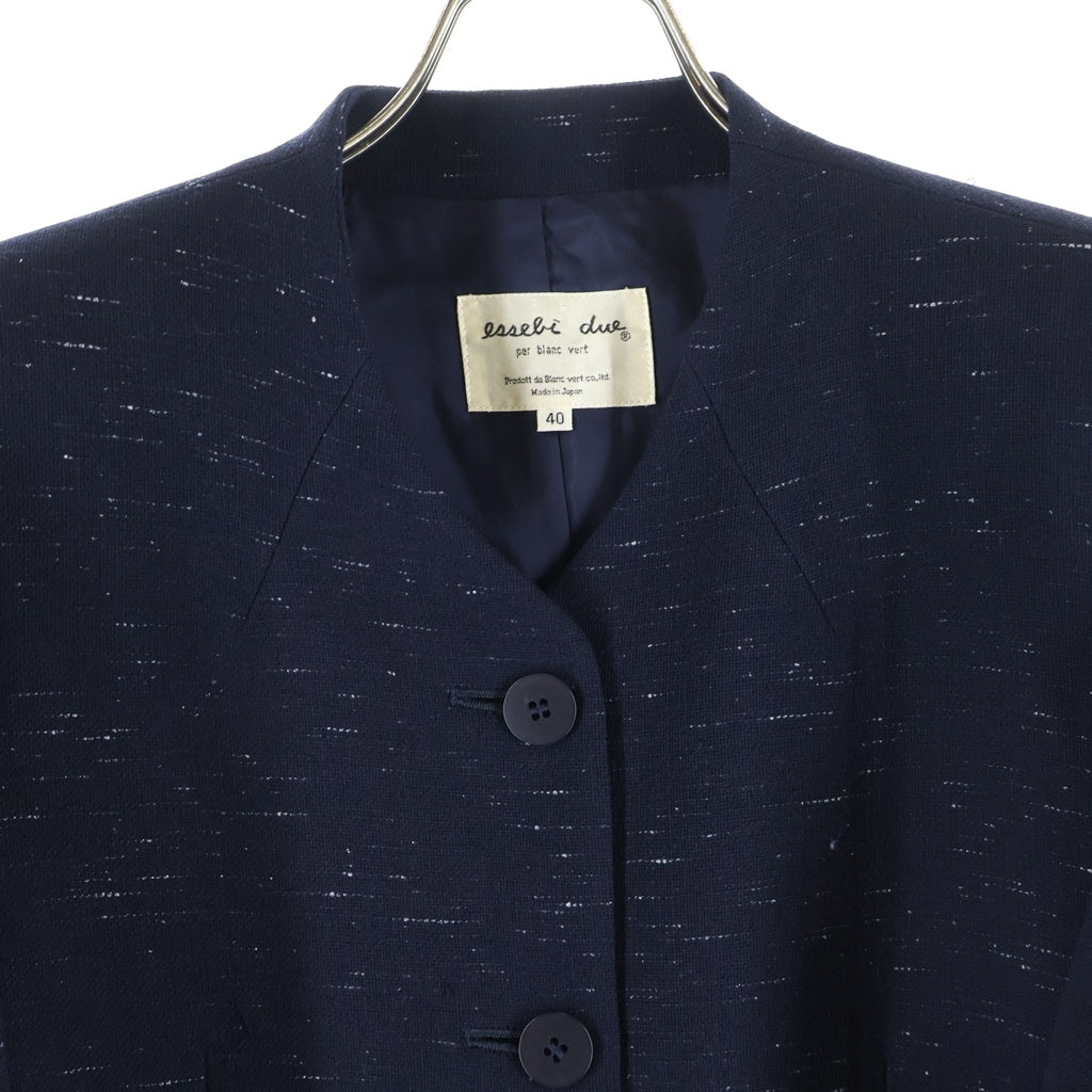 NO BRAND(ノーブランド) essebi due ノーカラー ジャケット ウール ネイビー レディース