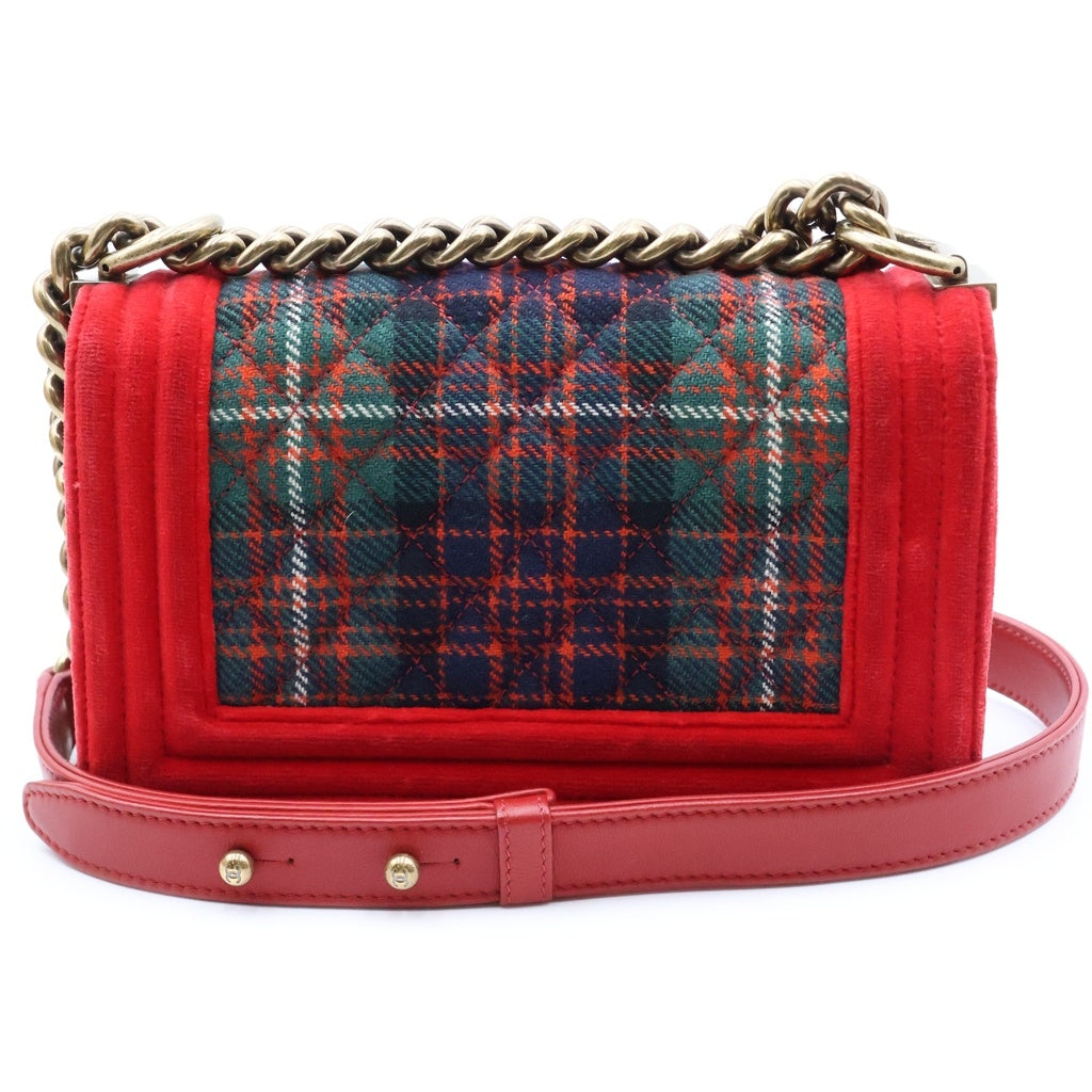 CHANEL(シャネル) ボーイシャネル スモール チェーンショルダーバッグ チェック ゴールド金具 レッド/グリーン A67085 18番台 レディース