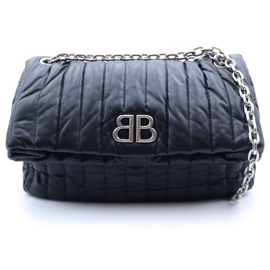 BALENCIAGA(バレンシアガ) モナコ チェーンショルダーバッグ キルティング ブラック ナイロン シルバー金具 レディース