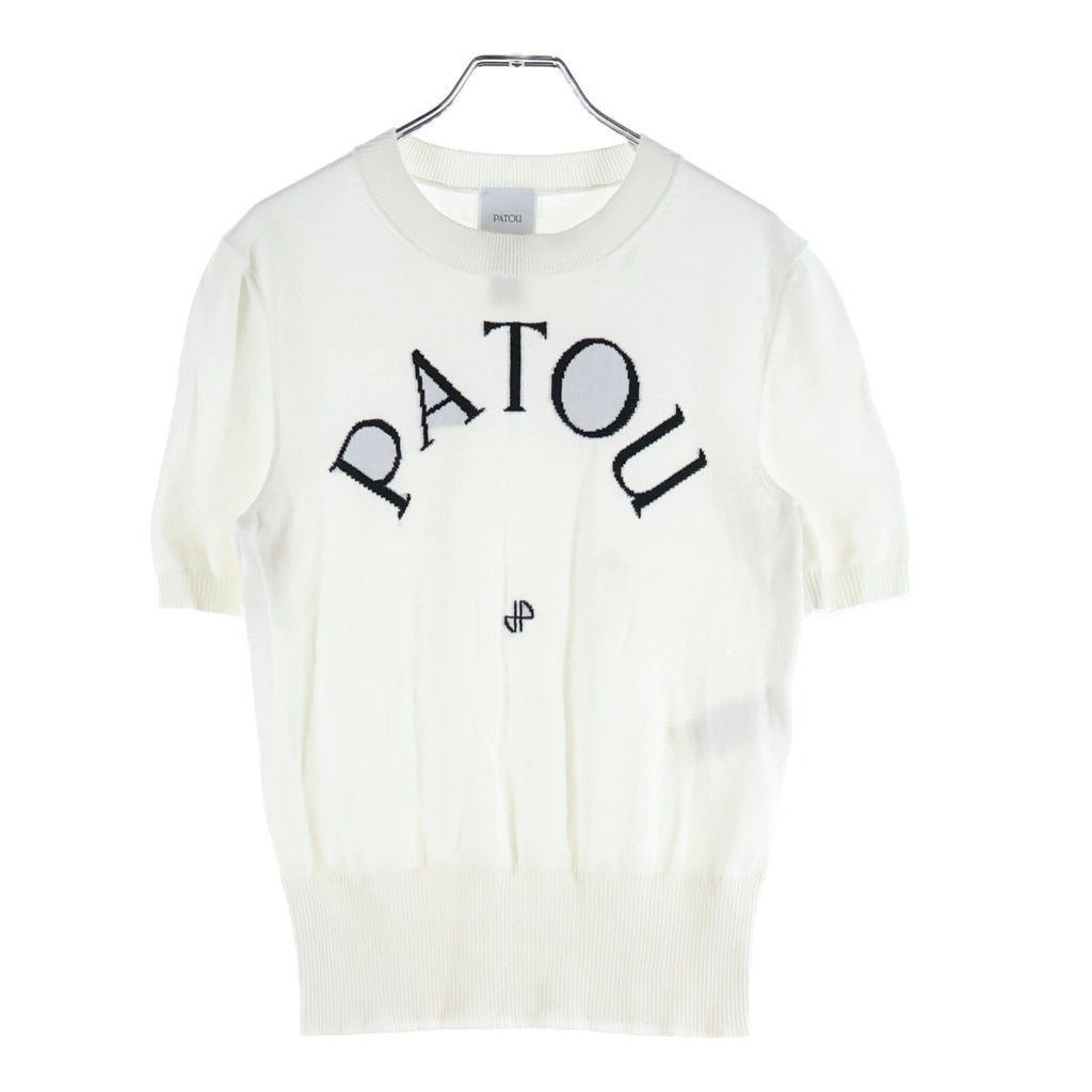 PATOU(パトゥー) 24AW ロゴ エコフレンドリー半袖 ジャカードニット カットソー ホワイト コットン KN068-8045 レディース