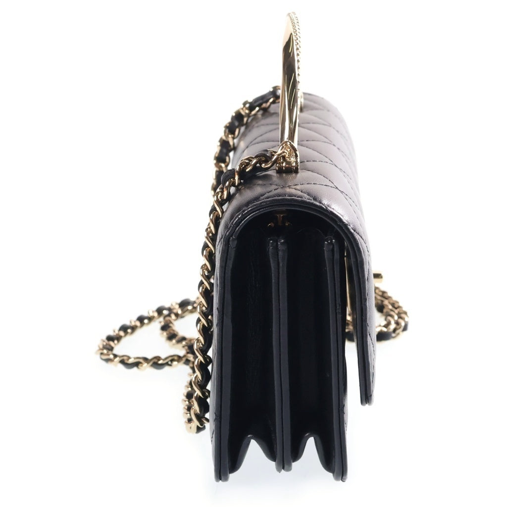 CHANEL(シャネル) マトラッセ トップハンドル ラインストーン ラムスキン レザー 2WAY ハンド チェーン ウォレット ショルダーバッグ ゴールド金具 ブラック シール レディース