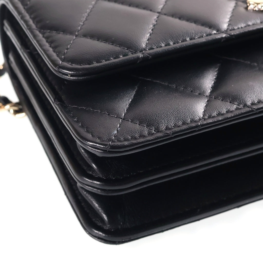 CHANEL(シャネル) マトラッセ トップハンドル ラインストーン ラムスキン レザー 2WAY ハンド チェーン ウォレット ショルダーバッグ ゴールド金具 ブラック シール レディース