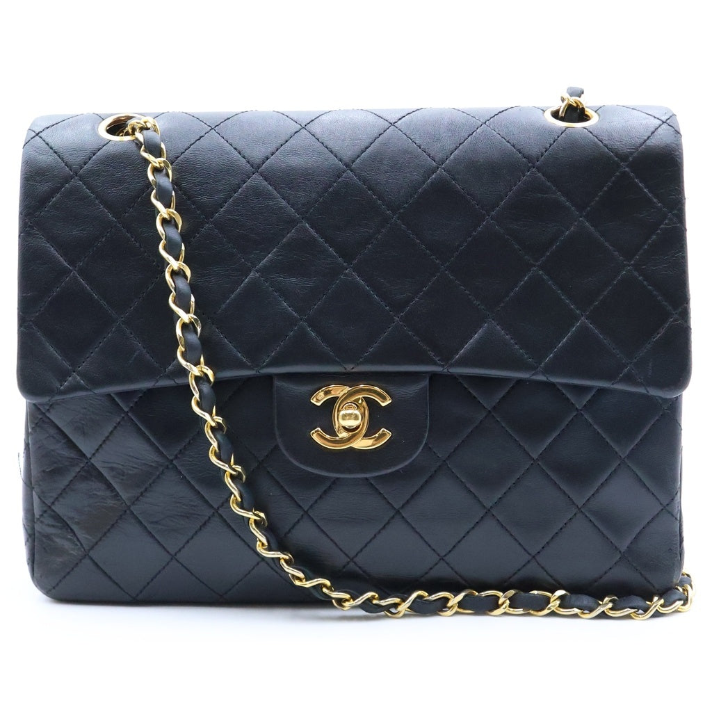 CHANEL(シャネル) マトラッセ25 ダブルフラップ ダブルチェーン ショルダーバッグ カーフスキン ゴールド金具 ブラック A01112 10番台 レディース