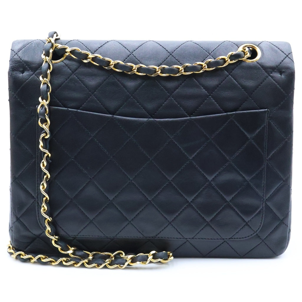 CHANEL(シャネル) マトラッセ25 ダブルフラップ ダブルチェーン ショルダーバッグ カーフスキン ゴールド金具 ブラック A01112 10番台 レディース