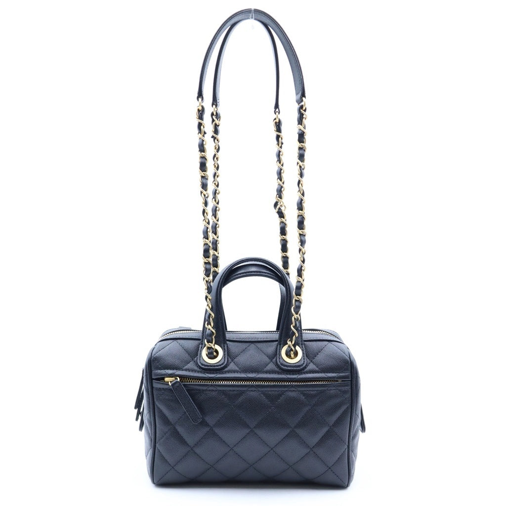CHANEL(シャネル) マトラッセ ココマーク 2WAYハンドバッグ ミニボストンバッグ ショルダーバッグ ブラック キャビアスキン プレートシリアル AS5578 ゴールド金具 レディース