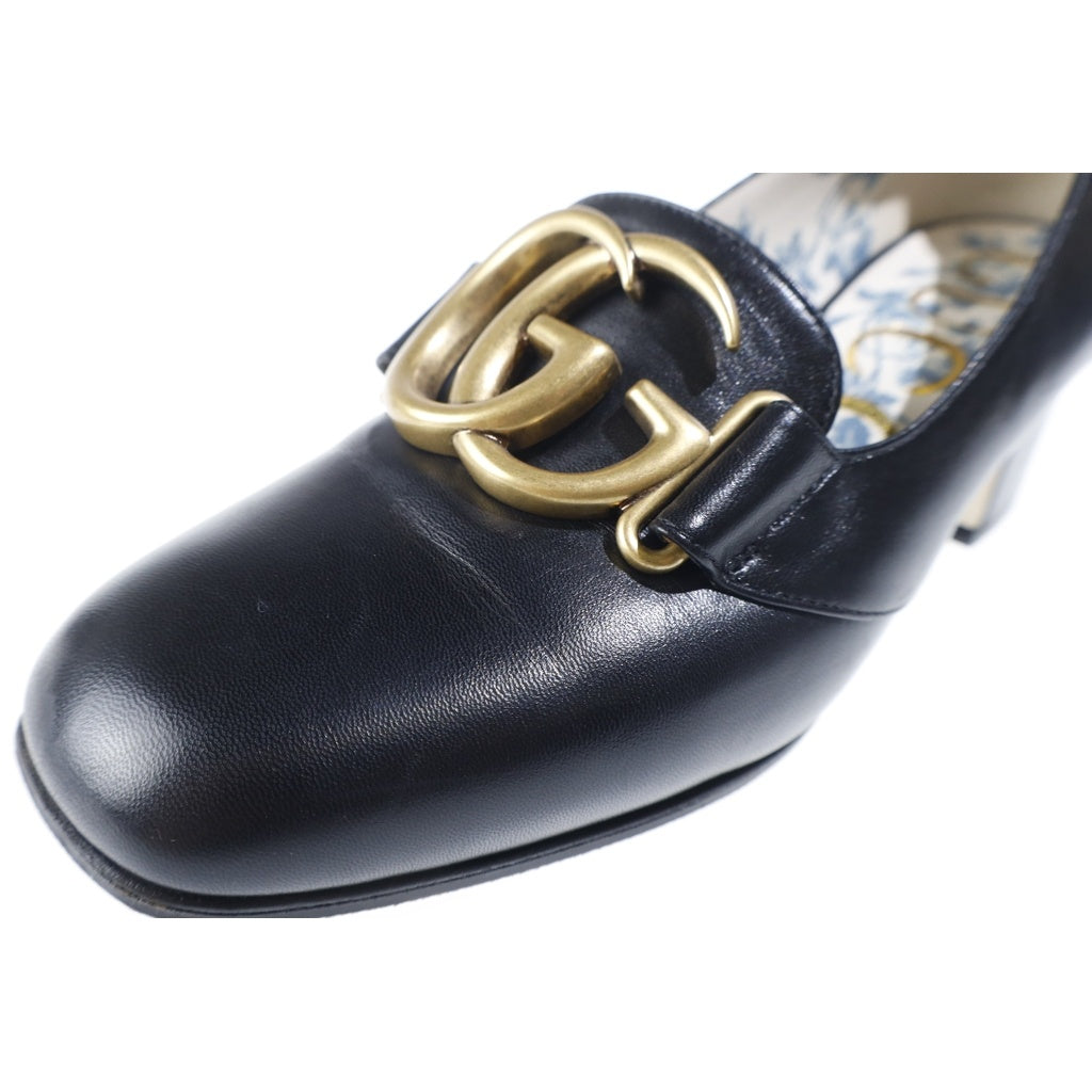 GUCCI(グッチ) GGマーモント レザーヒールパンプス チャンキーヒール ブラック レディース