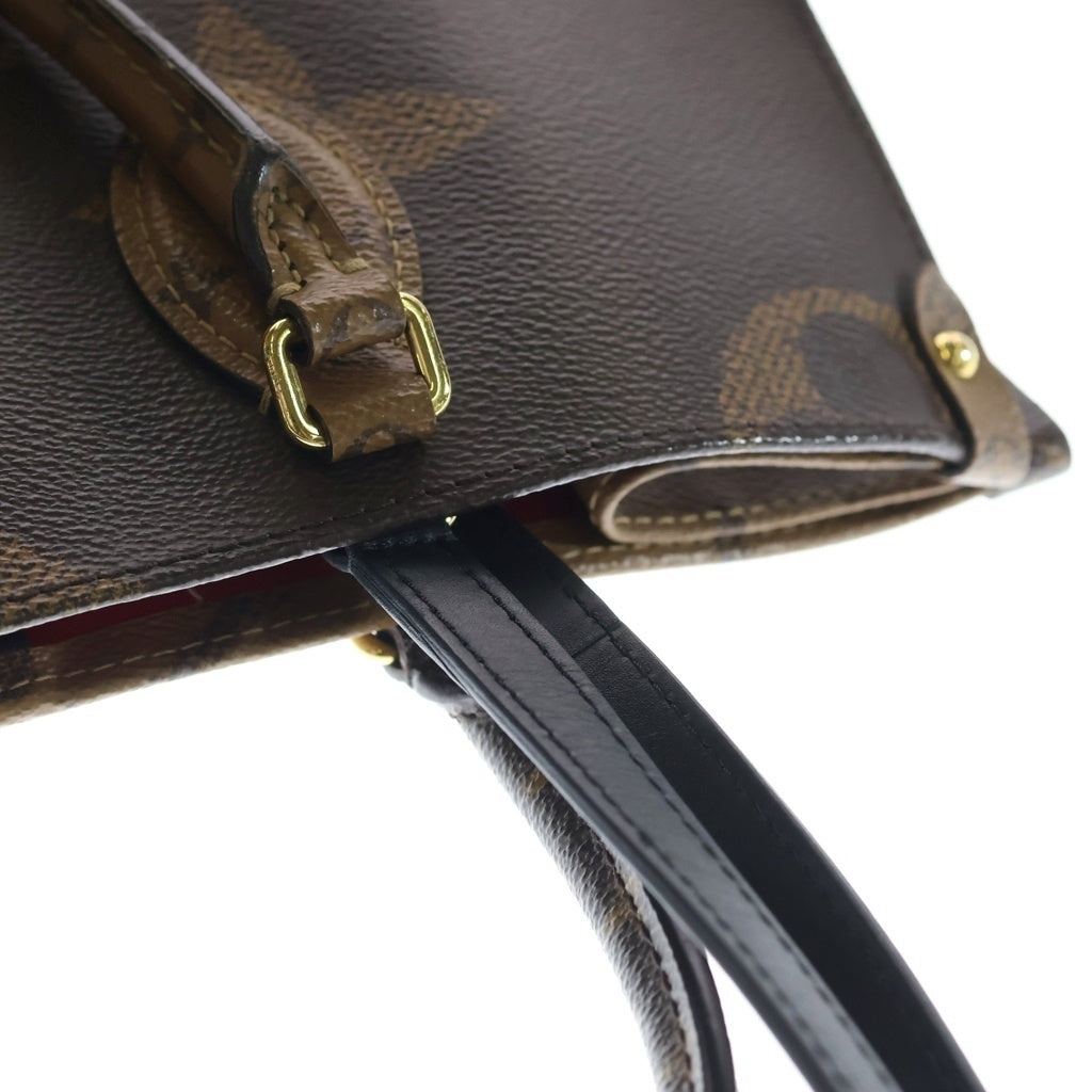 LOUIS VUITTON(ルイヴィトン) モノグラム ジャイアント オンザゴーMM ハンドバッグ トートバッグ ブラウン レザー×PVC M45321 ゴールド金具 レディース