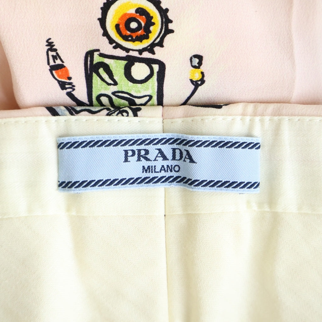 PRADA(プラダ) 16AW ロボット総柄プリント シルク スラックスパンツ ピンク P2231 レディース