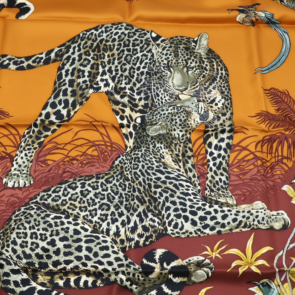 HERMES(エルメス) カレ90 JUNGLE LOVE ジャングル・ラブ ボルドー シルク スカーフ レディース