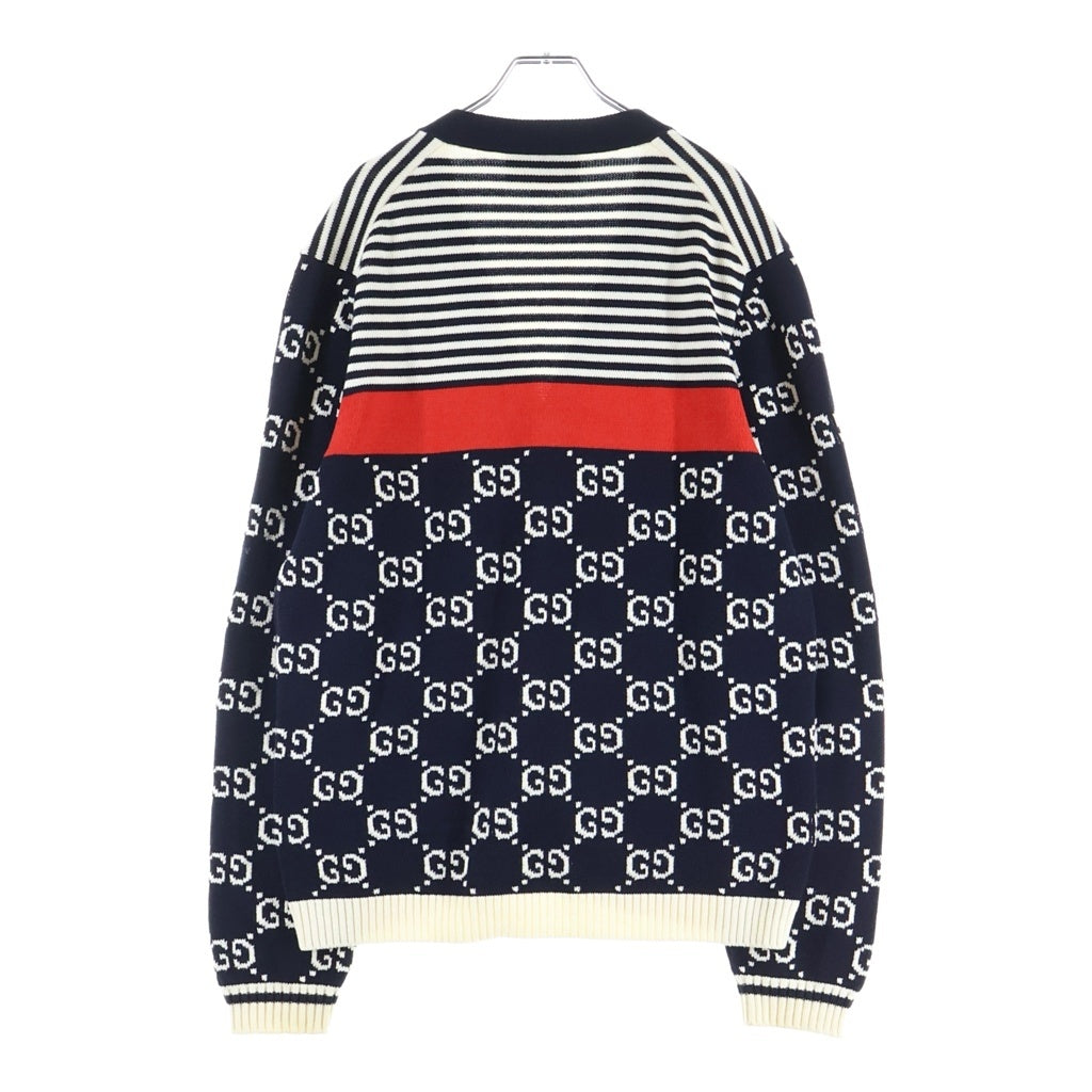 GUCCI(グッチ) GGパターン カーディガン ネイビー/ホワイト コットン 523048