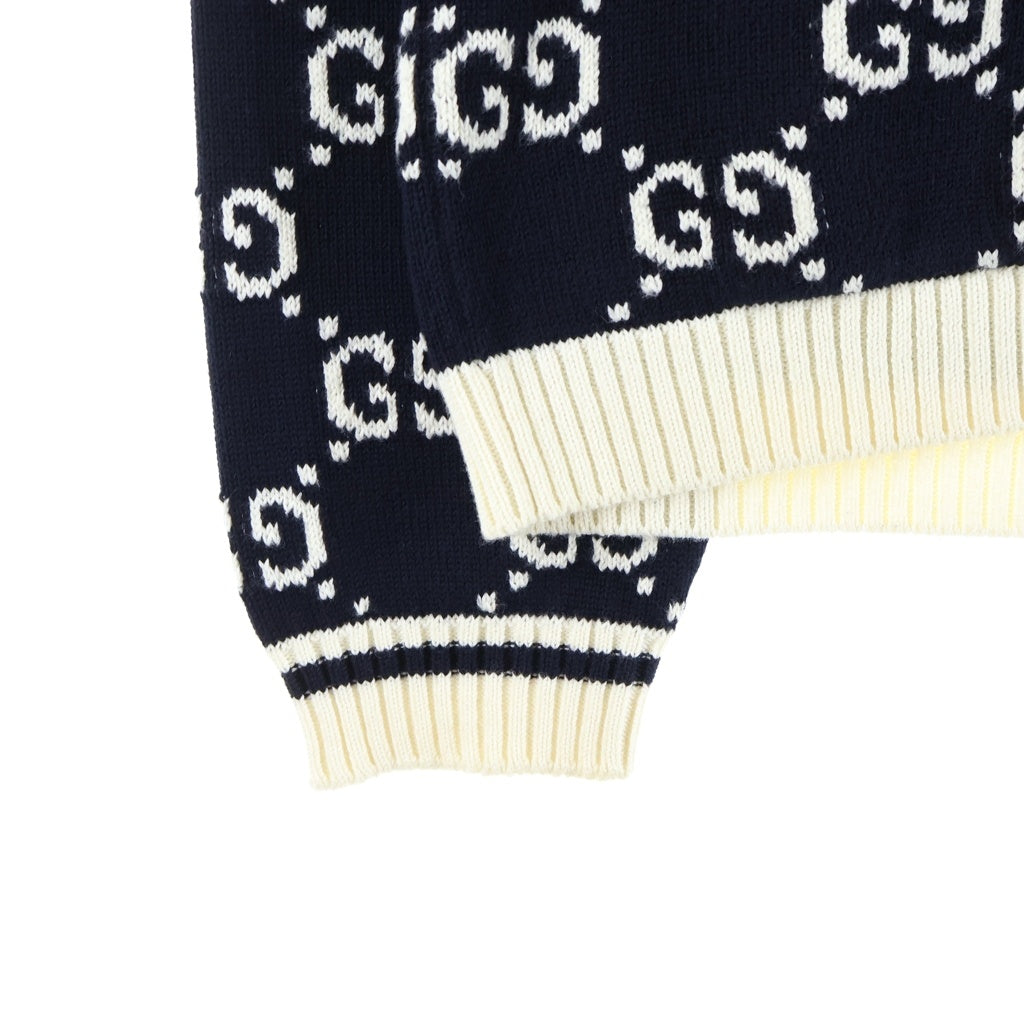 GUCCI(グッチ) GGパターン カーディガン ネイビー/ホワイト コットン 523048