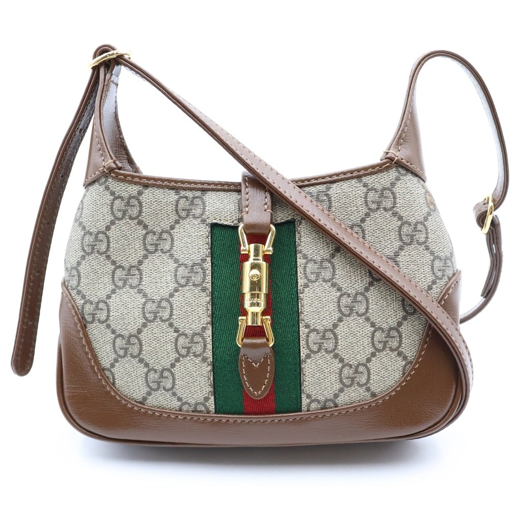 GUCCI(グッチ) GGスプリーム ジャッキー1961 ハンド ショルダーバッグ PVC/レザー ブラウン/ベージュ 637092