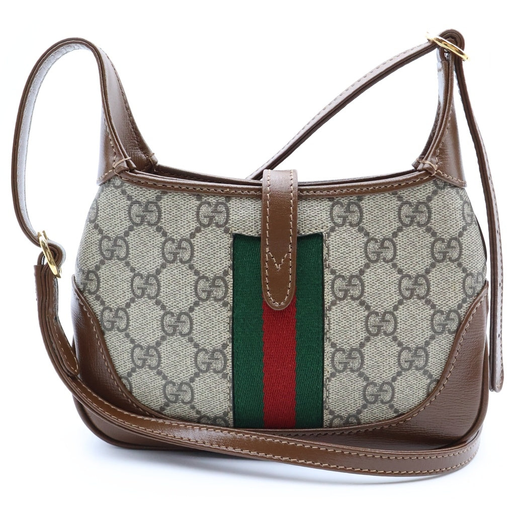 GUCCI(グッチ) GGスプリーム ジャッキー1961 ハンド ショルダーバッグ PVC/レザー ブラウン/ベージュ 637092