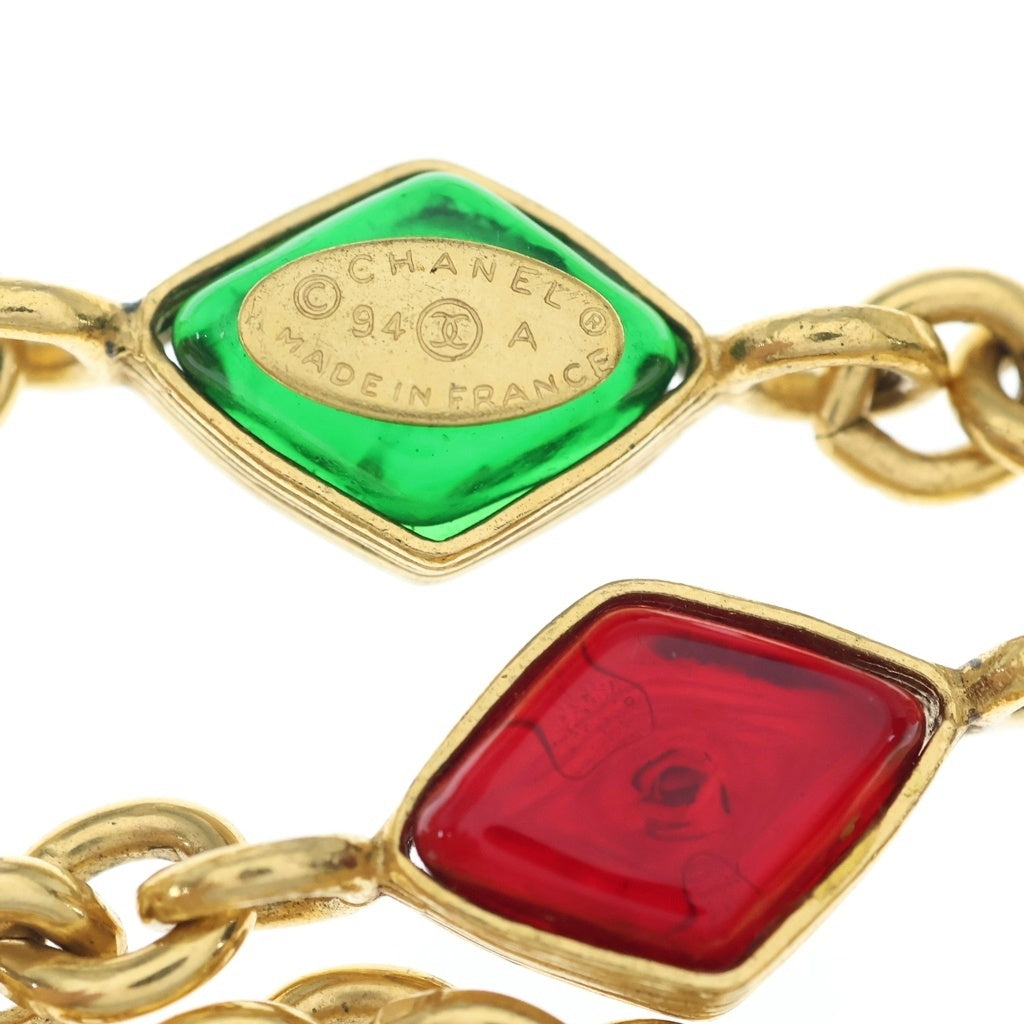CHANEL(シャネル) グリポア マルチカラーストーン ロングチェーンネックレス ゴールド×レッド×グリーン 94A レディース