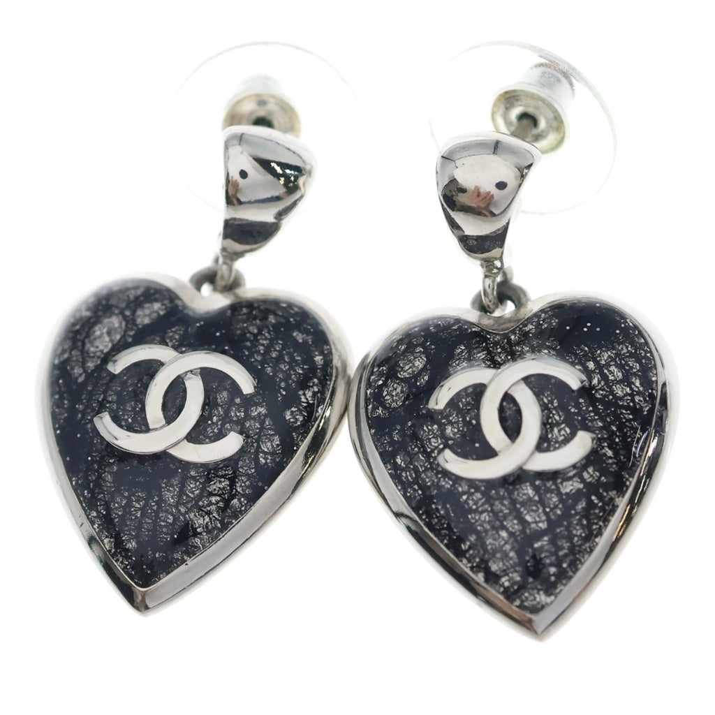 CHANEL(シャネル) ココマーク ハート レース ピアス シルバー×ブラック レディース