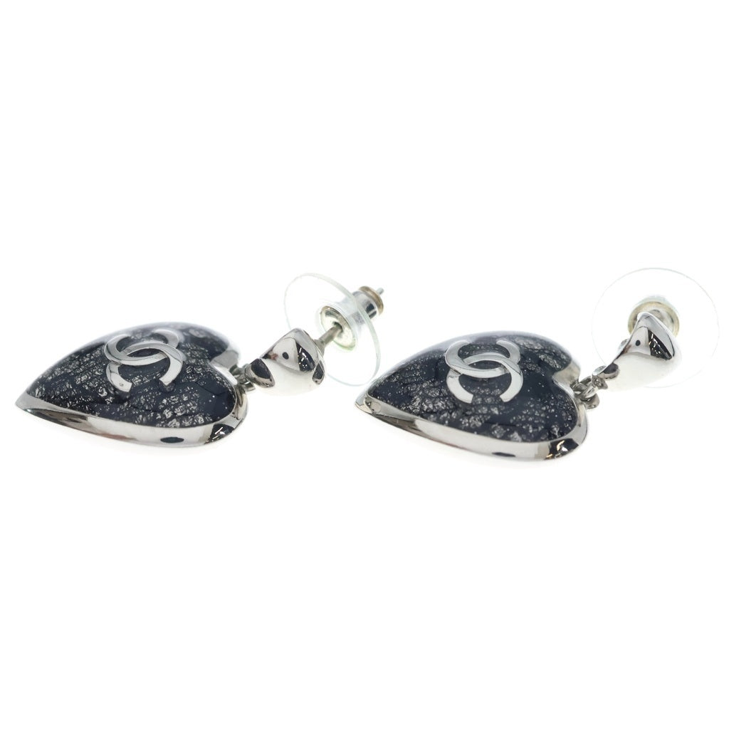 CHANEL(シャネル) ココマーク ハート レース ピアス シルバー×ブラック レディース