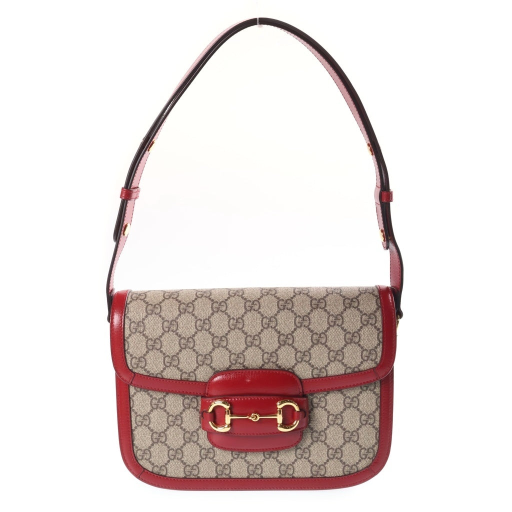 GUCCI(グッチ) ホースビット 1955 ミディアム ショルダーバッグ ベージュ×レッド PVC×レザー 602204 ゴールド金具 レディース