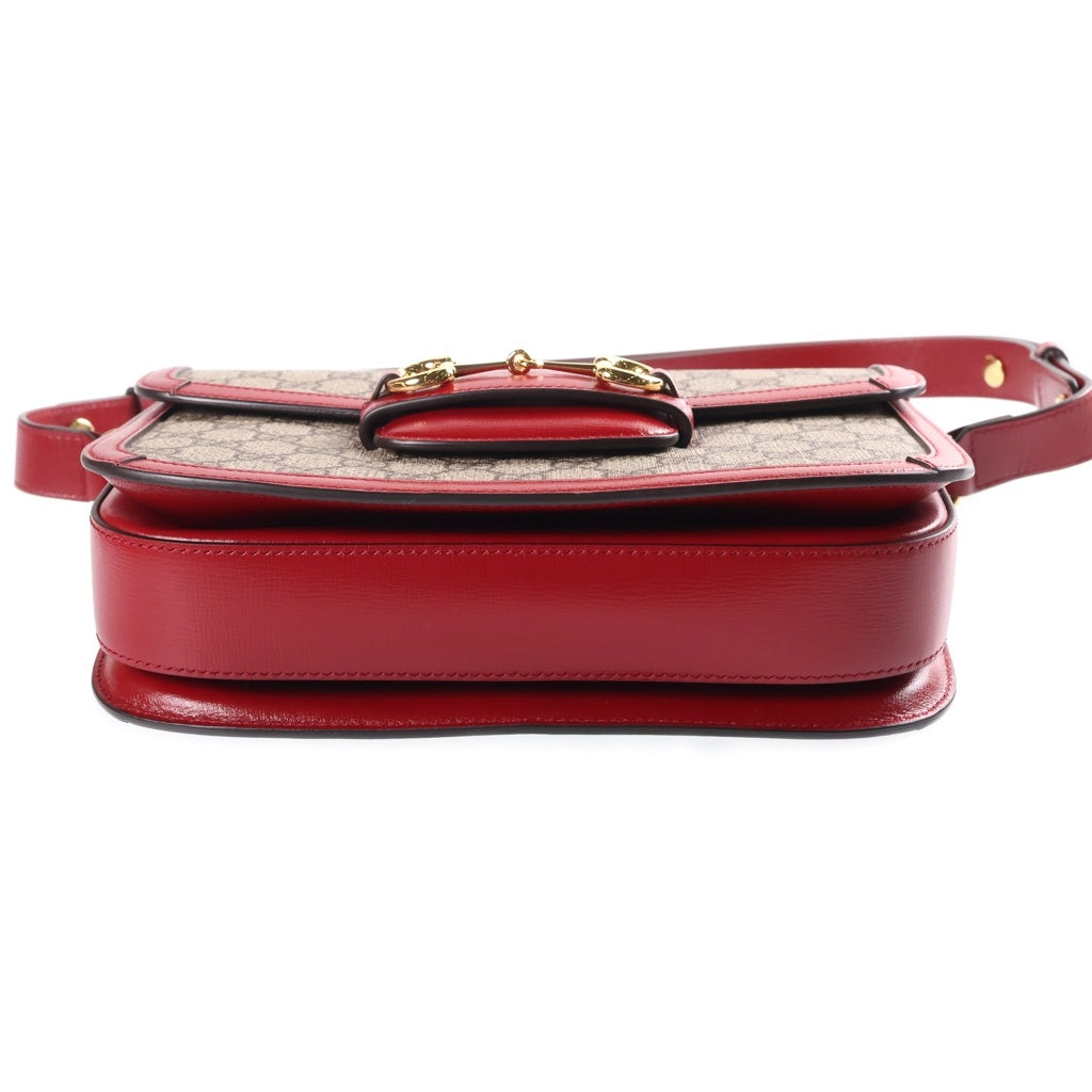 GUCCI(グッチ) ホースビット 1955 ミディアム ショルダーバッグ ベージュ×レッド PVC×レザー 602204 ゴールド金具 レディース