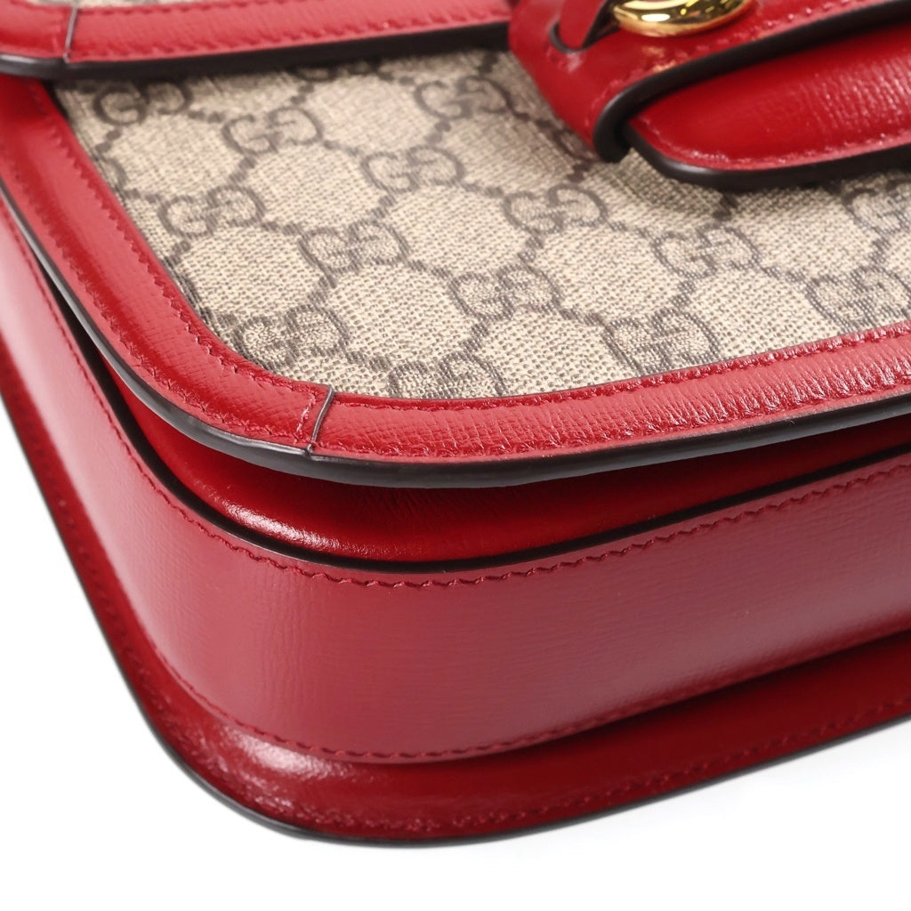 GUCCI(グッチ) ホースビット 1955 ミディアム ショルダーバッグ ベージュ×レッド PVC×レザー 602204 ゴールド金具 レディース