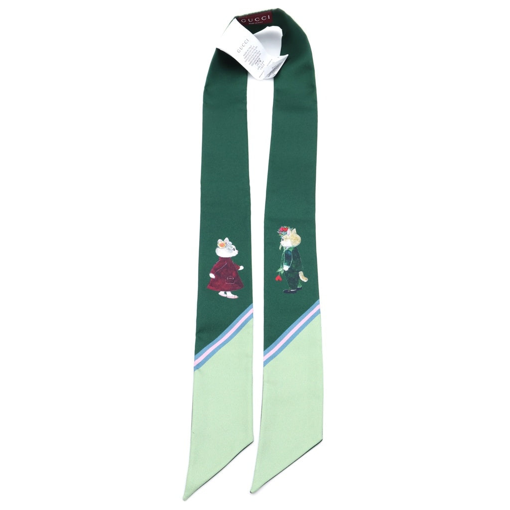 GUCCI(グッチ) ヒグチユウココラボ ネックボウ ボー スカーフ グリーン シルク 863480 レディース