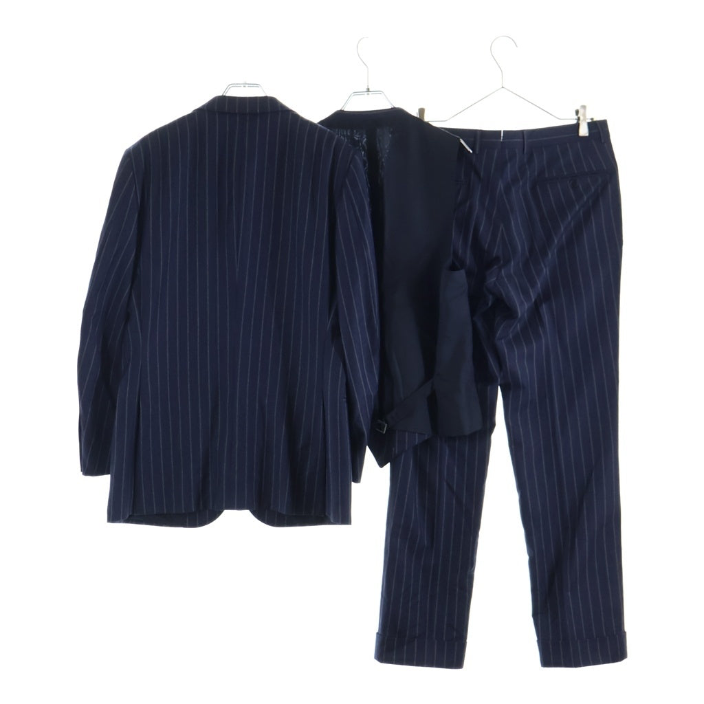 Ermenegildo Zegna(エルメネジルドゼニア) セットアップ ジャケット×ベスト×パンツ ストライプ ネイビー ウール 02F052