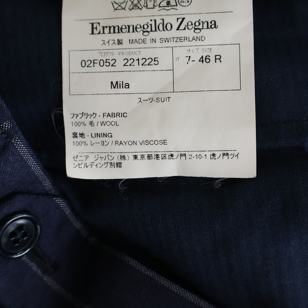Ermenegildo Zegna(エルメネジルドゼニア) セットアップ ジャケット×ベスト×パンツ ストライプ ネイビー ウール 02F052