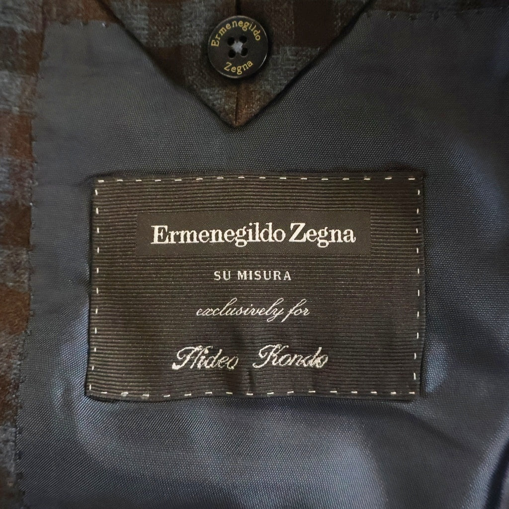 Ermenegildo Zegna(エルメネジルドゼニア) シングルテーラードジャケット チェック ブルー×ブラウン ウール 04F018