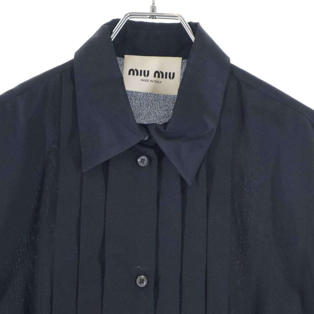 miumiu(ミュウミュウ) クレープドシン ミニ ドレス ワンピース 半袖 プリーツ ポリエステル ブラック MF4844 レディース