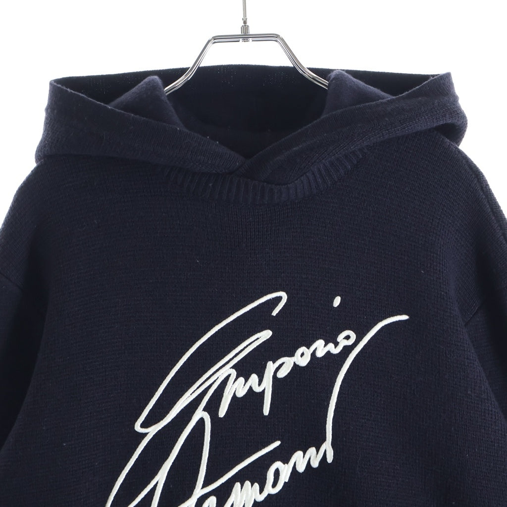 EMPORIO ARMANI(エンポリオアルマーニ) 19AW ロゴ刺繍 ニットパーカー フーディー ウール アクリル ブラック 6G1MX7 1MNUZ