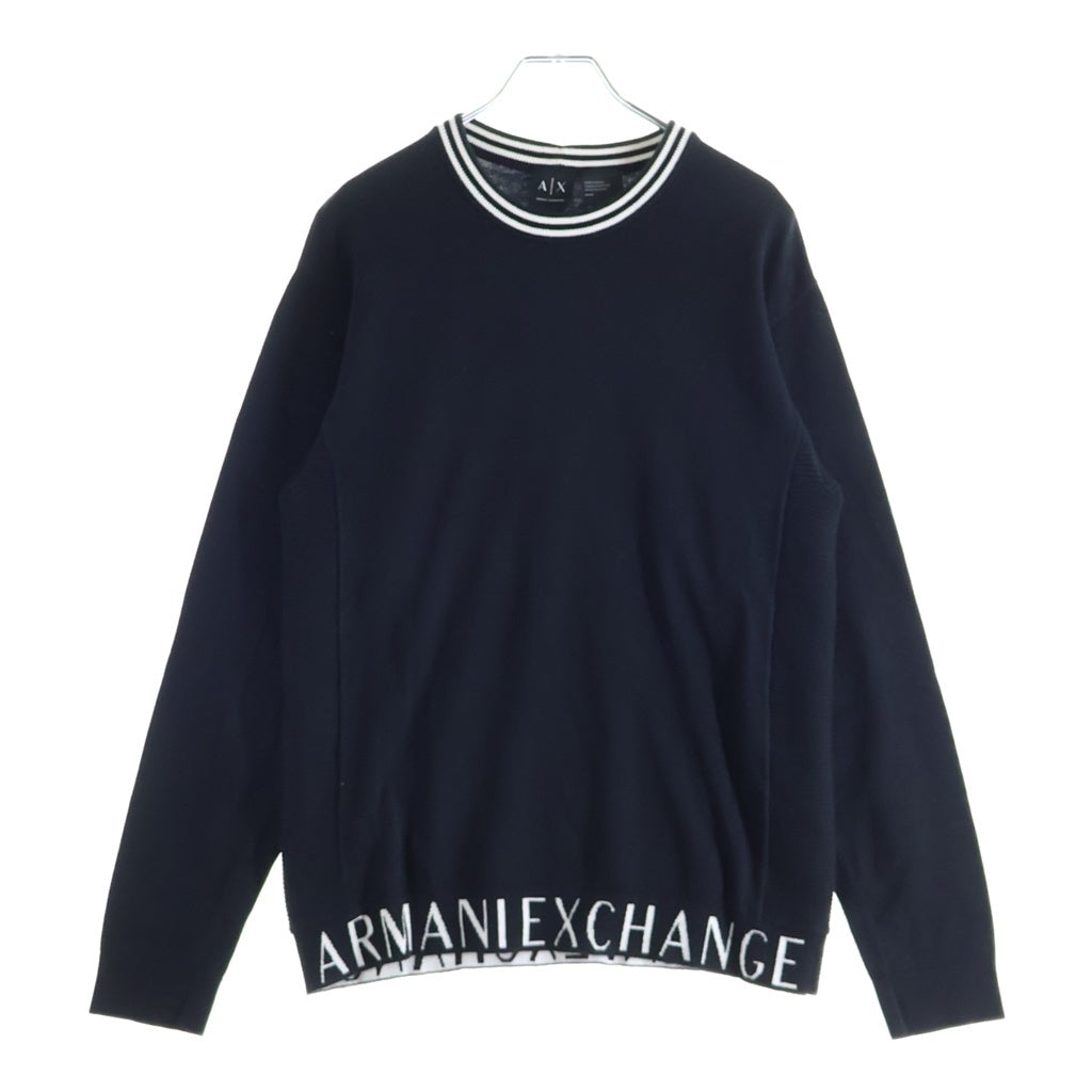 Armani Exchange(アルマーニ エクスチェンジ) 裾ロゴ コットンニット 長袖セーター サイドリブ編み ブラック 6YZM1H ZML3Z