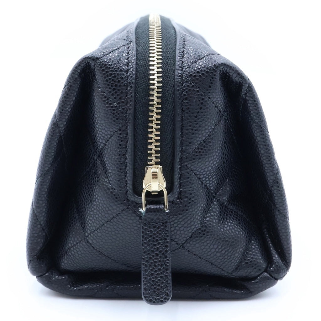 CHANEL(シャネル) マトラッセ ココマーク ポーチ 収納 ブラック キャビアスキン プレートシリアル AP5157 ゴールド金具 レディース
