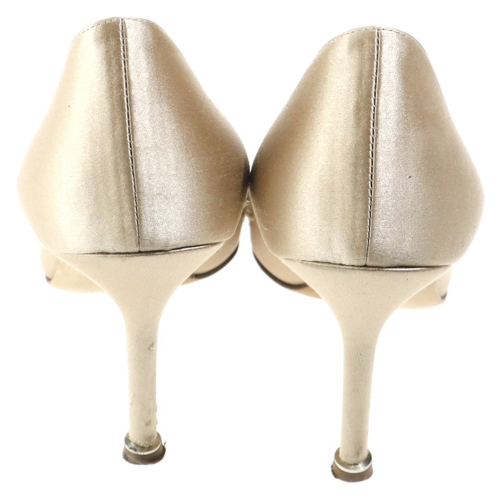 MANOLO BLAHNIK(マノロブラニク) ハンギシ ラインストーン装飾 サテンヒールパンプス ベージュ レディース