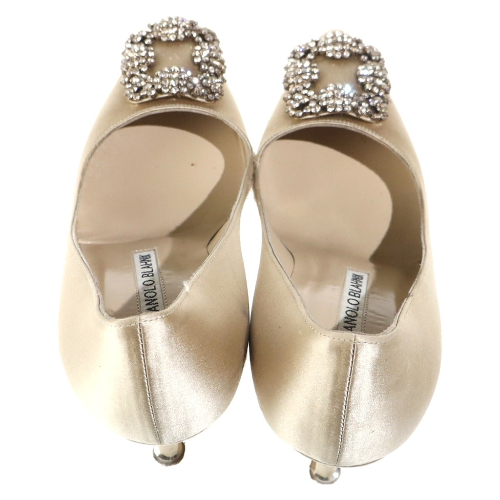 MANOLO BLAHNIK(マノロブラニク) ハンギシ ラインストーン装飾 サテンヒールパンプス ベージュ レディース