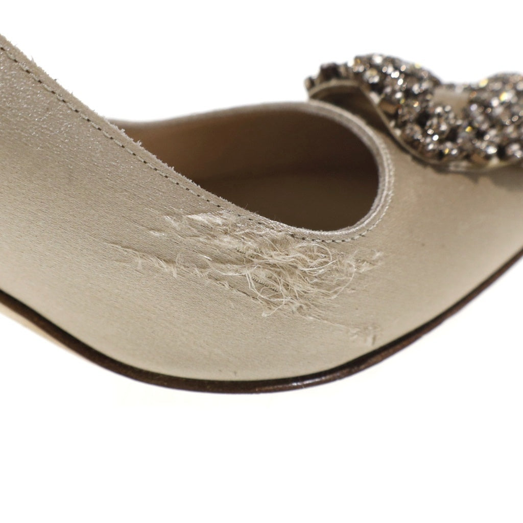 MANOLO BLAHNIK(マノロブラニク) ハンギシ ラインストーン装飾 サテンヒールパンプス ベージュ レディース