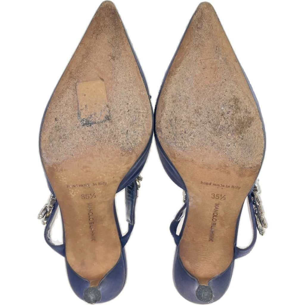 MANOLO BLAHNIK(マノロブラニク) ルマム ラインストーン装飾サテンヒールパンプス ネイビー レディース