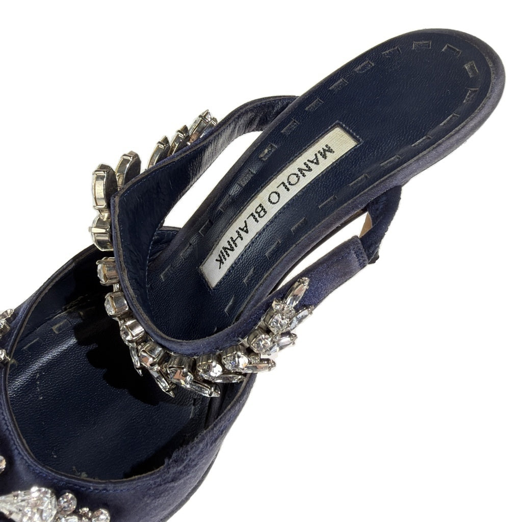 MANOLO BLAHNIK(マノロブラニク) ルマム ラインストーン装飾サテンヒールパンプス ネイビー レディース
