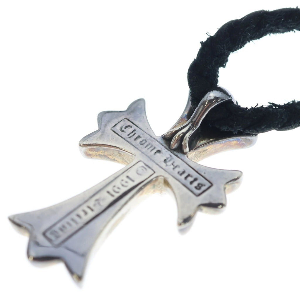 CHROME HEARTS(クロムハーツ) CH CRS SML CL スモールCHクロス クリンプト レザーブレイド ネックレス シルバー/ブラック BCA217