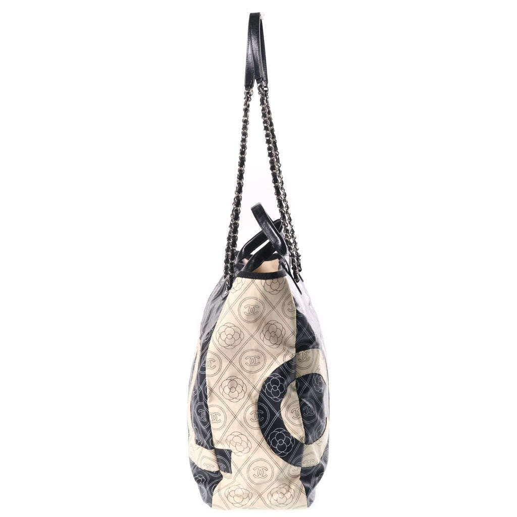 CHANEL(シャネル) カメリア ラージ ショッピングバッグ チェーントートバッグ ハンドバッグ ブラック シルバー金具