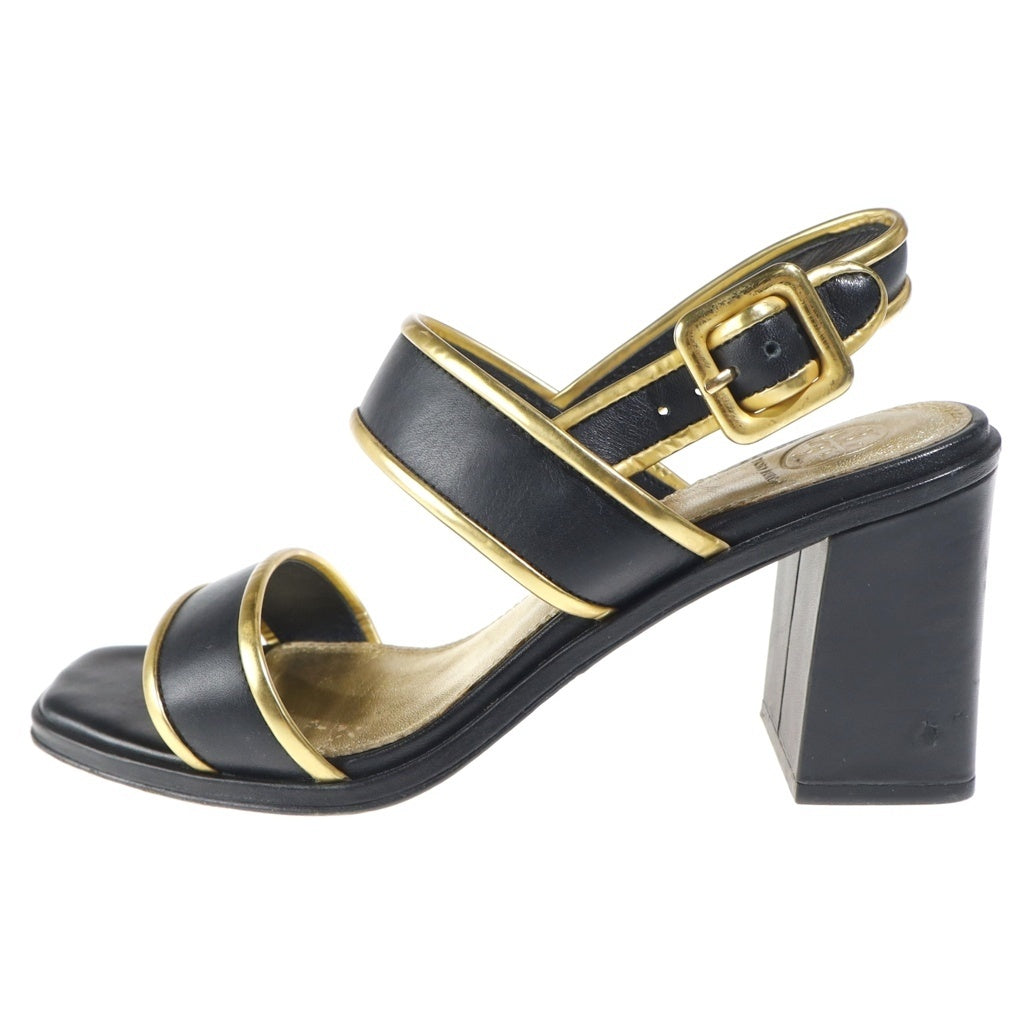 TORY BURCH(トリー バーチ) ブロックヒール サンダル レザー ブラック/ゴールド
