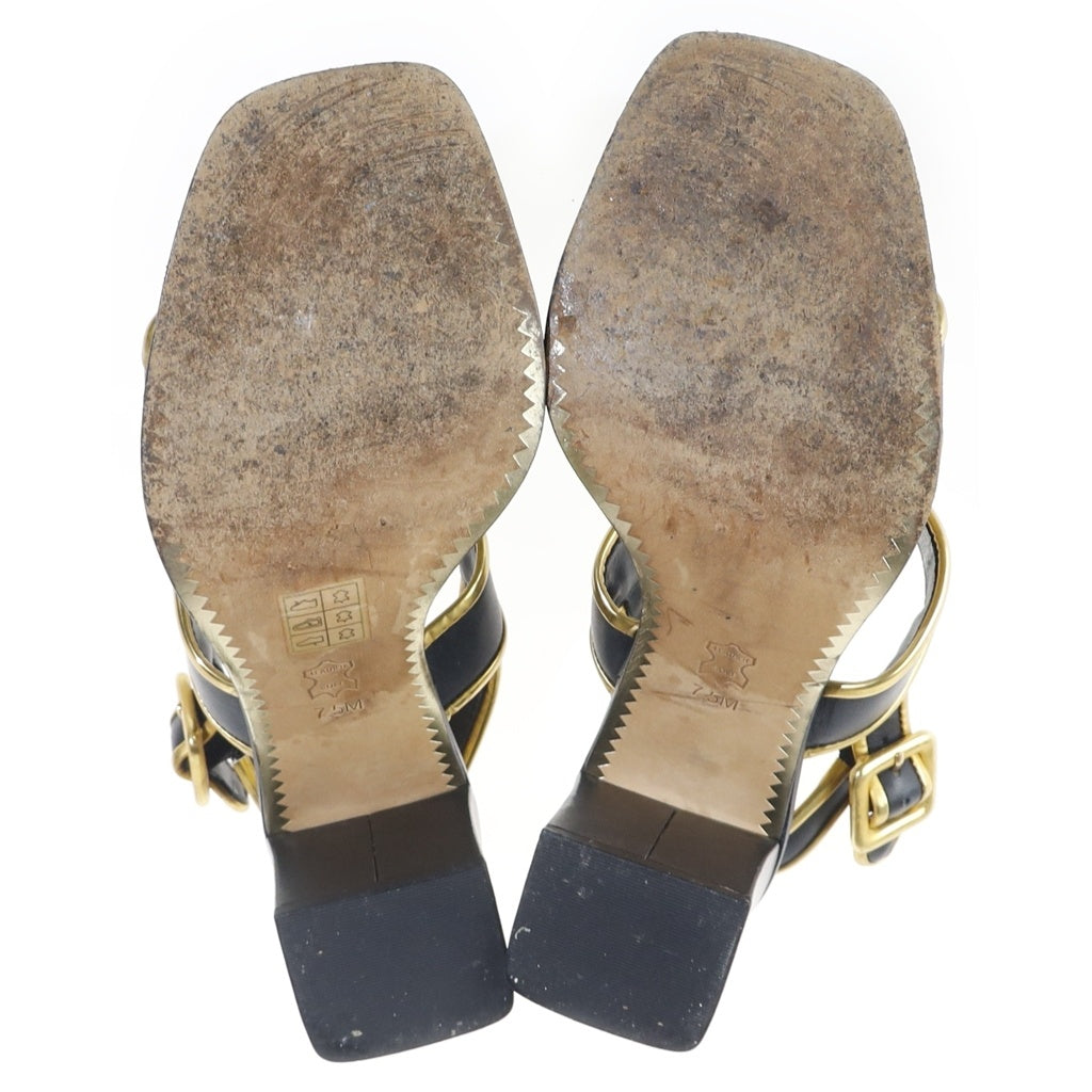 TORY BURCH(トリー バーチ) ブロックヒール サンダル レザー ブラック/ゴールド