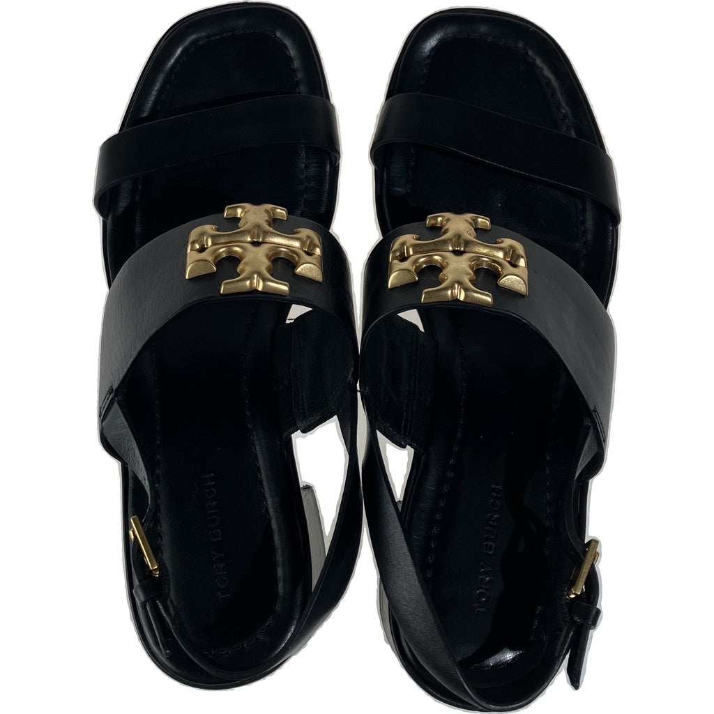 TORY BURCH(トリー バーチ) エレノア ヒール サンダル ロゴ レザー ブラック/ゴールド レディース