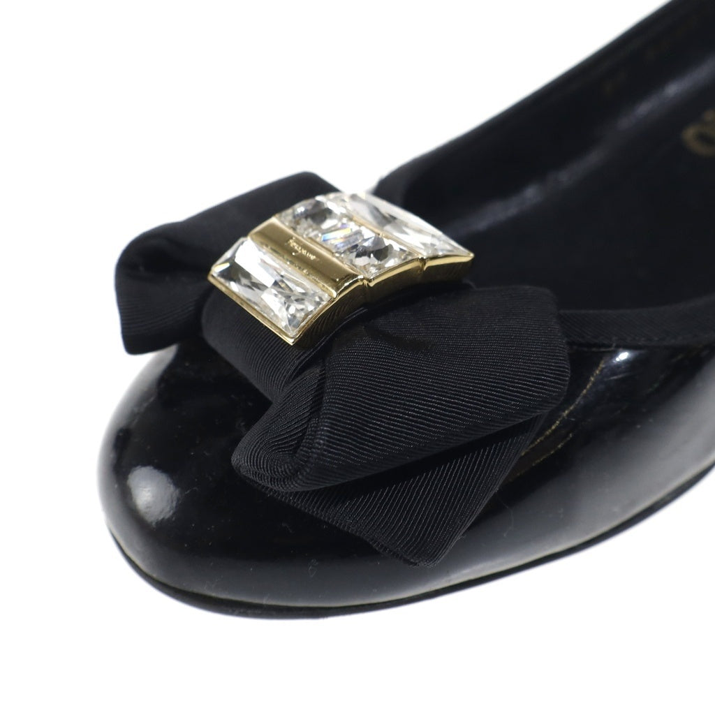 FERRAGAMO(フェラガモ) ヴァラリボン パンプス ヒール ビジュー エナメル ブラック レディース