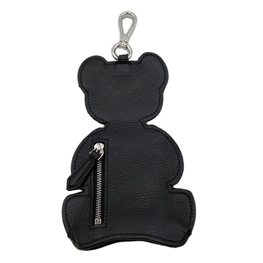 FENDI(フェンディ) ベア型バッグチャーム 小物入れ ブラック レザー シルバー金具