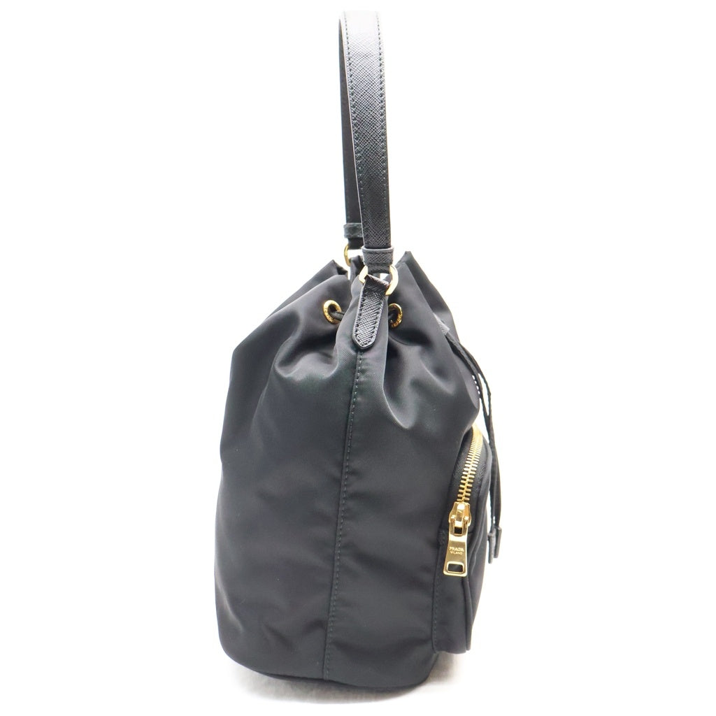 PRADA(プラダ) デュエット 2WAYバケットバッグ ハンドバッグ ショルダーバッグ ブラック テスートナイロン ×レザー 1BH038 ゴールド金具 レディース