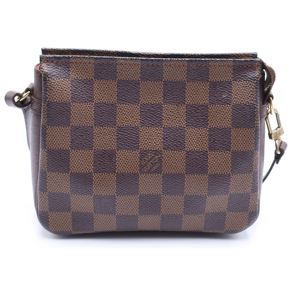 LOUIS VUITTON(ルイヴィトン) ダミエ トゥルース メイクアップ ミニハンドバッグ ポーチ ブラウン レザー×PVC N51982 ゴールド金具 レディース