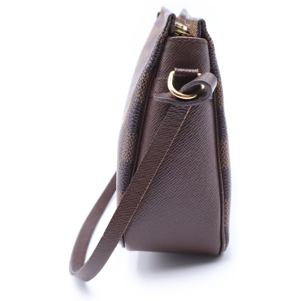 LOUIS VUITTON(ルイヴィトン) ダミエ トゥルース メイクアップ ミニハンドバッグ ポーチ ブラウン レザー×PVC N51982 ゴールド金具 レディース