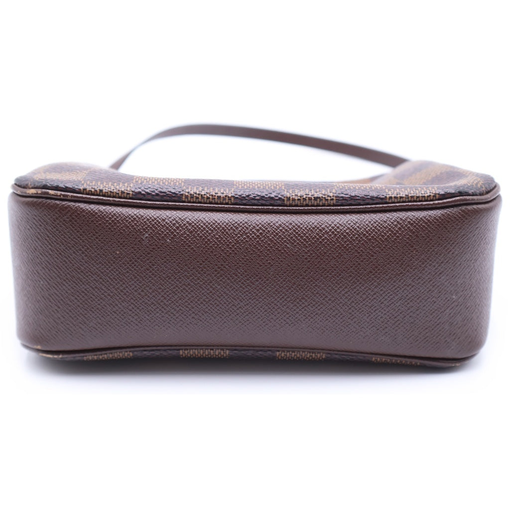 LOUIS VUITTON(ルイヴィトン) ダミエ トゥルース メイクアップ ミニハンドバッグ ポーチ ブラウン レザー×PVC N51982 ゴールド金具 レディース