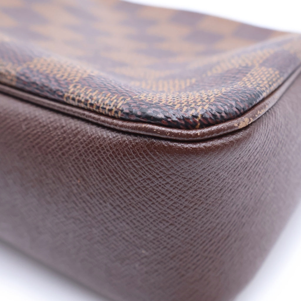 LOUIS VUITTON(ルイヴィトン) ダミエ トゥルース メイクアップ ミニハンドバッグ ポーチ ブラウン レザー×PVC N51982 ゴールド金具 レディース